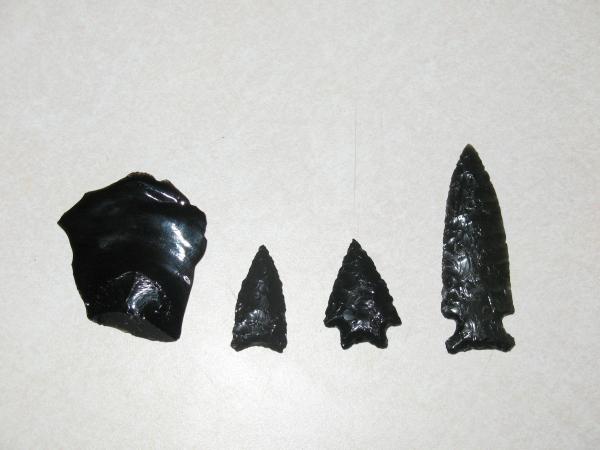 Obsidian spall, first point, second point, third point