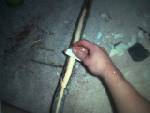 Me carving a willow stave with a piece of flint, make most of my bows with stone tools.