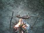 Me cooking a rabbit over the fire, the true primitive way. I tend to boil meat in my containers but this one I just felt like cooking this way.