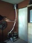 Small 36" bow made of Willow and carved from stone tools (flint and quartz). Pulls around 30 pounds at about 19 inches draw. Good for hunting small game. The liitle distorted part on the bow near the botton comes from my crappy camera phone, not my art work. Very good bow.