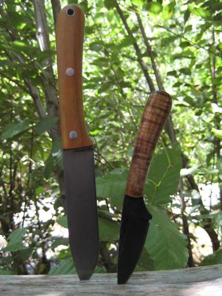 left: Breeden PSK with osage handle
right: Blind Horse Knife Co. Patch Knife with tiger maple handle