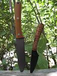left: Breeden PSK with osage handle 
right: Blind Horse Knife Co. Patch Knife with tiger maple handle