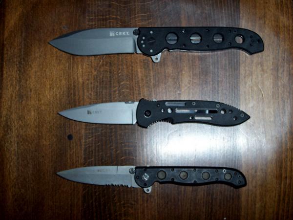 My CRKT's Top:M21-04G  Middle: Point Guard  Bottom: M-16